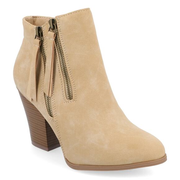 Journee Collection Women Vally Block Heel Ankle Booties Size 7M Taupe Fabric - Picture 1 of 7